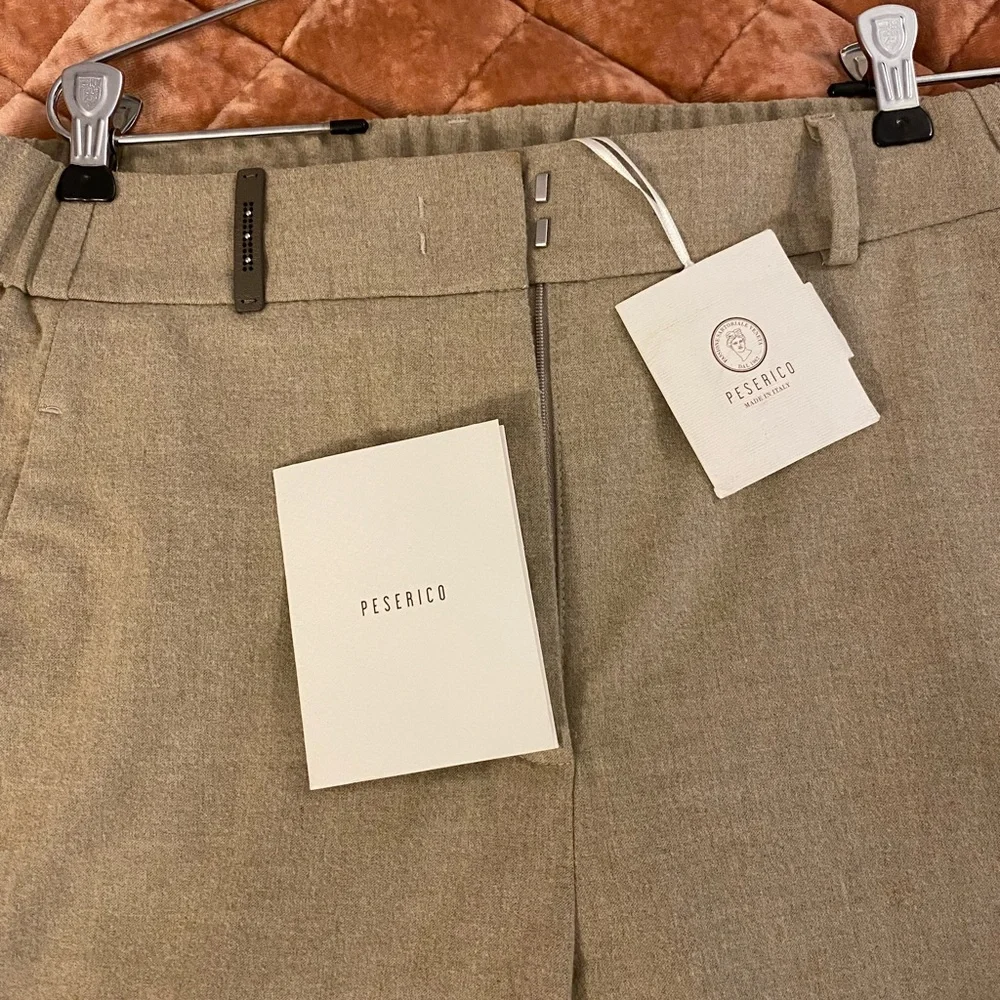 PESERICO Beige High-waisted Wool Pants/Trousers with Knit Cuff Hem - Picture 8 of 15